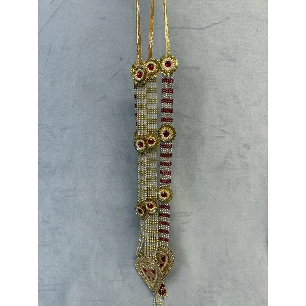 Statement Beaded Necklace Set 2PC Gold Tone Red Indian‎ Bridal Tassel Pendants